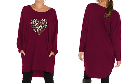 NEW LADIES OVERSIZED LEOPARD STAR HEART PRINT BATWING LOOSE FIT SWEATSHIRT TOP (Copy)