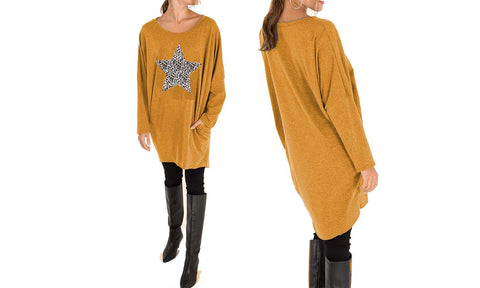 NEW LADIES OVERSIZED LEOPARD STAR HEART PRINT BATWING LOOSE FIT SWEATSHIRT TOP (Copy)