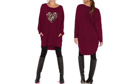 NEW LADIES OVERSIZED LEOPARD STAR HEART PRINT BATWING LOOSE FIT SWEATSHIRT TOP (Copy)