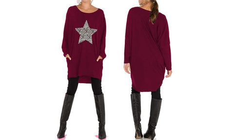 NEW LADIES OVERSIZED LEOPARD STAR HEART PRINT BATWING LOOSE FIT SWEATSHIRT TOP (Copy)