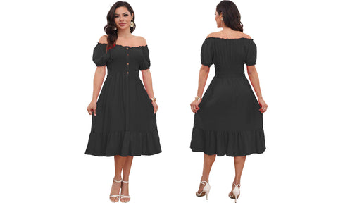 Women's Plain Gypsy Bardot  Style Dresses