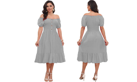 Women's Plain Gypsy Bardot  Style Dresses