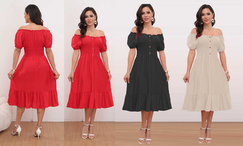 Women's Plain Gypsy Bardot  Style Dresses