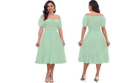 Women's Plain Gypsy Bardot  Style Dresses