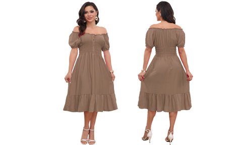 Women's Plain Gypsy Bardot  Style Dresses