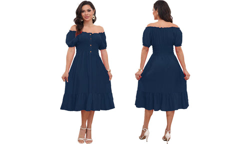 Women's Plain Gypsy Bardot  Style Dresses