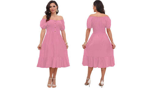 Women's Plain Gypsy Bardot  Style Dresses