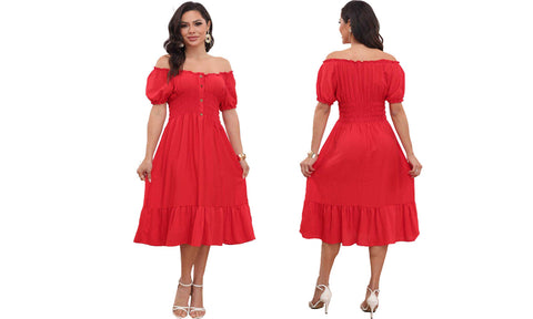 Women's Plain Gypsy Bardot  Style Dresses