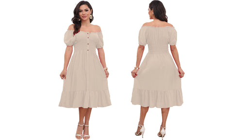 Women's Plain Gypsy Bardot  Style Dresses