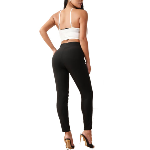 NEW LADIES CLASSIC PLEAT HIGH WAIST GOLD BUTTON TROUSERS WOMENS STRETCH PANTS