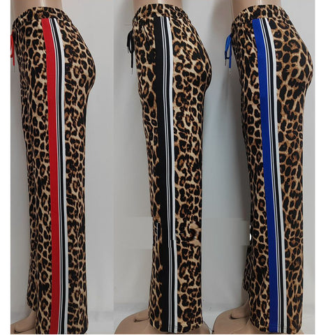 Womens Ladies Palazzo Trousers Leopard Animal Print High Waist Bottoms Pants