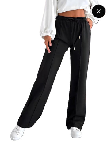 NEW LADIES WOMENS PLAIN and SEAM FRONT WIDE LEG JOGGERS BOTTOMS TROUSER FLARE FIT PANTS
