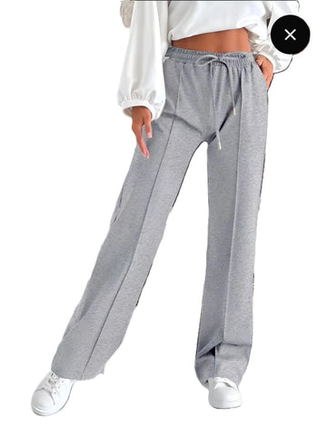 NEW LADIES WOMENS PLAIN and SEAM FRONT WIDE LEG JOGGERS BOTTOMS TROUSER FLARE FIT PANTS