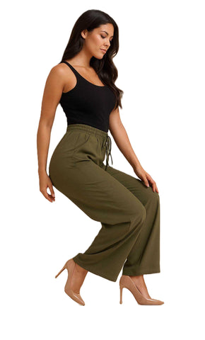 NEW LADIES WOMENS PLAIN and SEAM FRONT WIDE LEG JOGGERS BOTTOMS TROUSER FLARE FIT PANTS
