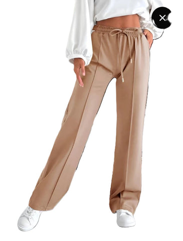 NEW LADIES WOMENS PLAIN and SEAM FRONT WIDE LEG JOGGERS BOTTOMS TROUSER FLARE FIT PANTS