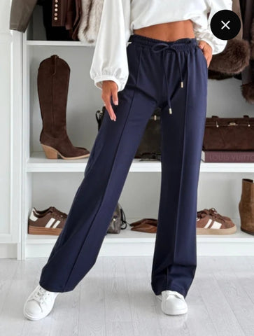 NEW LADIES WOMENS PLAIN and SEAM FRONT WIDE LEG JOGGERS BOTTOMS TROUSER FLARE FIT PANTS