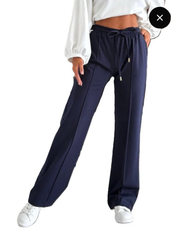 NEW LADIES WOMENS PLAIN and SEAM FRONT WIDE LEG JOGGERS BOTTOMS TROUSER FLARE FIT PANTS