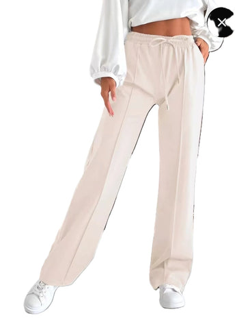 NEW LADIES WOMENS PLAIN and SEAM FRONT WIDE LEG JOGGERS BOTTOMS TROUSER FLARE FIT PANTS