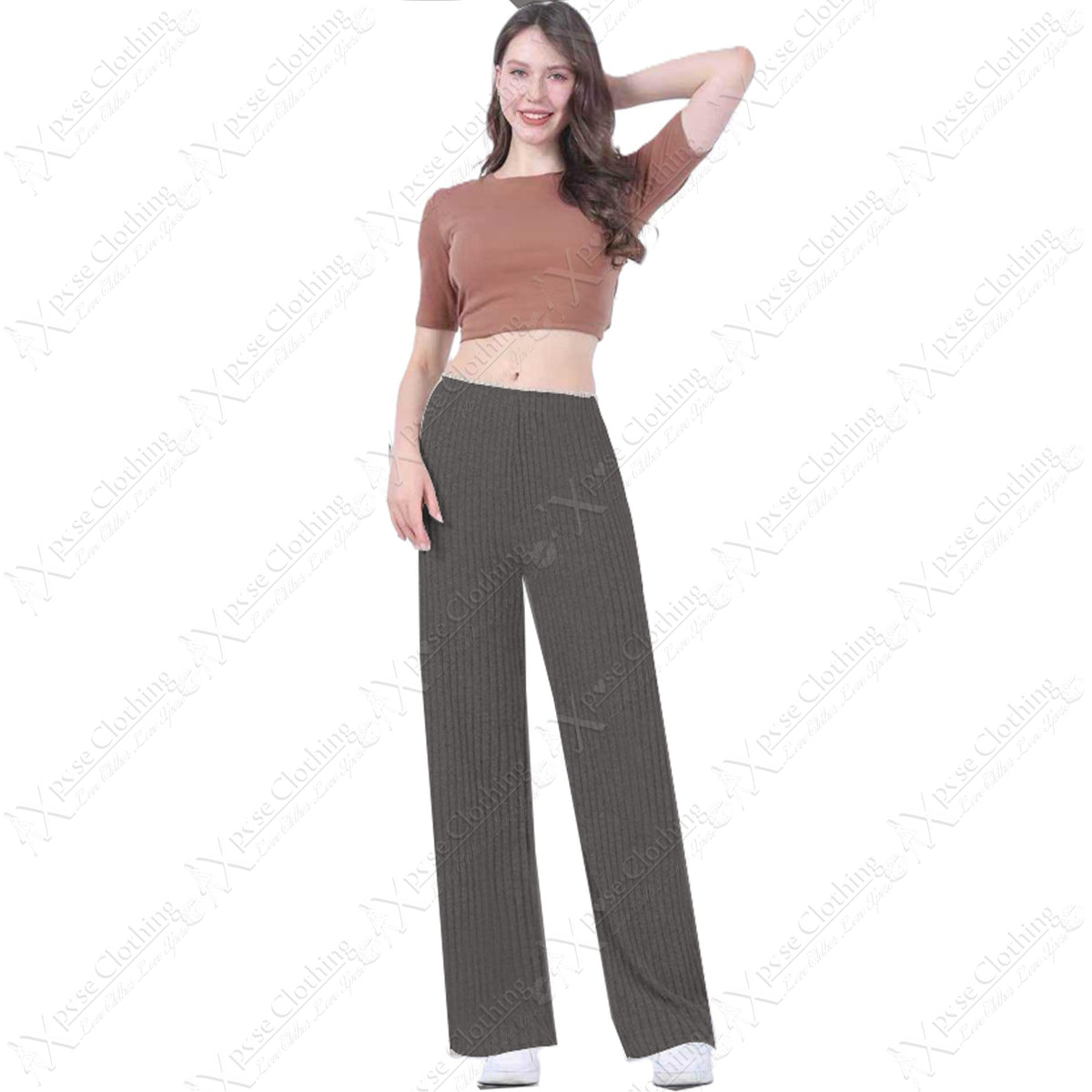 LADIES THICK KNIT RIBBED WARM WIDE LEG PALAZZO TROUSER WOMEN BOTTOMS STRETCH RIB