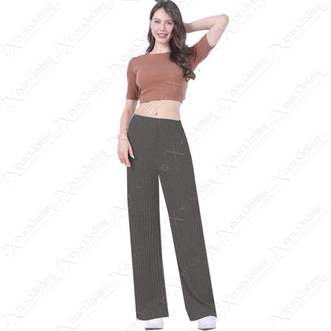 LADIES THICK KNIT RIBBED WARM WIDE LEG PALAZZO TROUSER WOMEN BOTTOMS STRETCH RIB