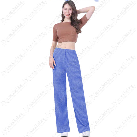 LADIES THICK KNIT RIBBED WARM WIDE LEG PALAZZO TROUSER WOMEN BOTTOMS STRETCH RIB