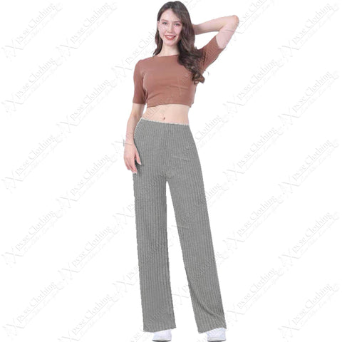 LADIES THICK KNIT RIBBED WARM WIDE LEG PALAZZO TROUSER WOMEN BOTTOMS STRETCH RIB