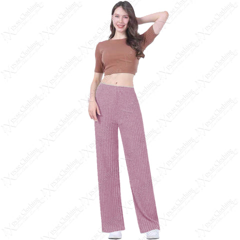LADIES THICK KNIT RIBBED WARM WIDE LEG PALAZZO TROUSER WOMEN BOTTOMS STRETCH RIB