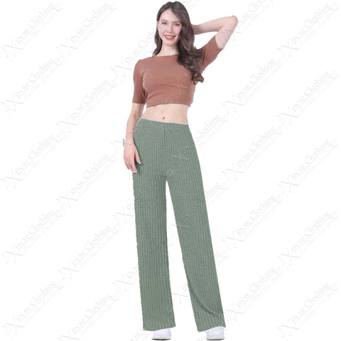 LADIES THICK KNIT RIBBED WARM WIDE LEG PALAZZO TROUSER WOMEN BOTTOMS STRETCH RIB