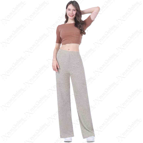 LADIES THICK KNIT RIBBED WARM WIDE LEG PALAZZO TROUSER WOMEN BOTTOMS STRETCH RIB
