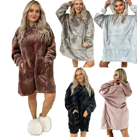 Hooded Oversized Blanket Teddy Sherpa Fleece Fur Cape Warm Slanket Poncho One Size