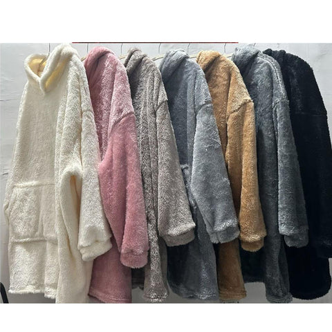 Hooded Oversized Blanket Teddy Borg Fleece Fur Cape Warm Slanket Poncho One Size