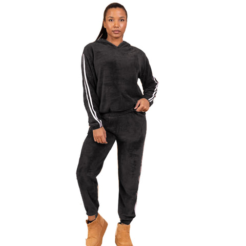 NEW LADIES SOFT FEEL FLUFFY HOOD TOP & BOTTOM SUIT COSY WARM LOUNGEWEAR HOME SET