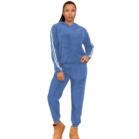 NEW LADIES SOFT FEEL FLUFFY HOOD TOP & BOTTOM SUIT COSY WARM LOUNGEWEAR HOME SET
