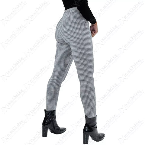 NEW LADIES HOUNDSTOOTH CHECK TROUSERS PANTS WOMENS SLIM FIT SMART LOOK WORK POCKETS