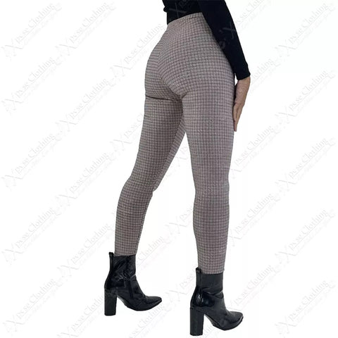 NEW LADIES HOUNDSTOOTH CHECK TROUSERS PANTS WOMENS SLIM FIT SMART LOOK WORK POCKETS