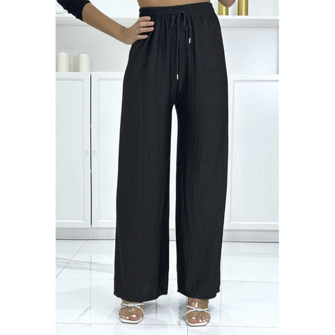LADIES WOMEN FLARED TEXTURED TROUSERS WIDE LEG PALAZZO BOTTOMS