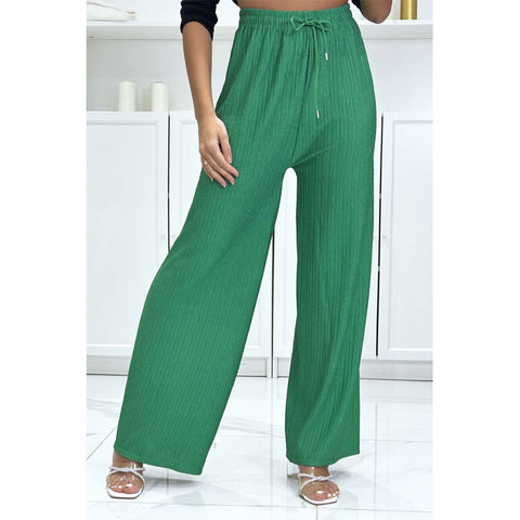 LADIES WOMEN FLARED TEXTURED TROUSERS WIDE LEG PALAZZO BOTTOMS