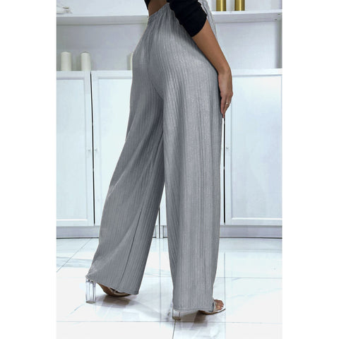 LADIES WOMEN FLARED TEXTURED TROUSERS WIDE LEG PALAZZO BOTTOMS