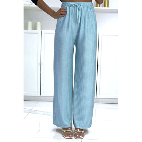 LADIES WOMEN FLARED TEXTURED TROUSERS WIDE LEG PALAZZO BOTTOMS