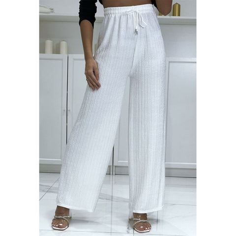 LADIES WOMEN FLARED TEXTURED TROUSERS WIDE LEG PALAZZO BOTTOMS
