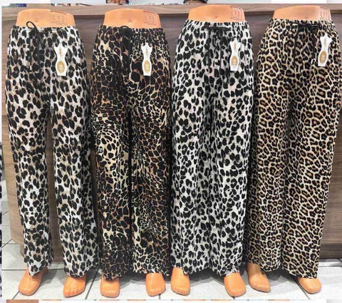 LADIES LEOPARD ANIMAL PRINT PALAZZO TROUSERS WOMEN CLASSIC FLARE WIDE LEG PANTS