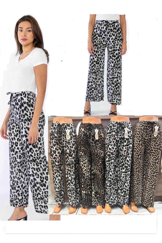 LADIES LEOPARD ANIMAL PRINT PALAZZO TROUSERS WOMEN CLASSIC FLARE WIDE LEG PANTS