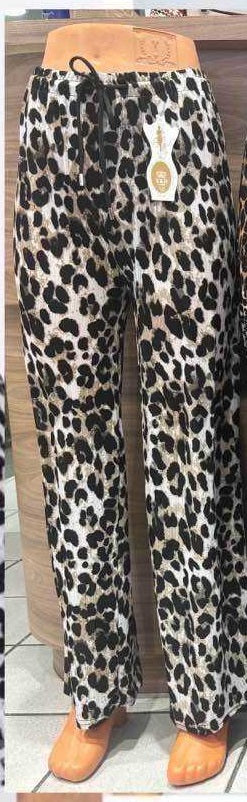 LADIES LEOPARD ANIMAL PRINT PALAZZO TROUSERS WOMEN CLASSIC FLARE WIDE LEG PANTS