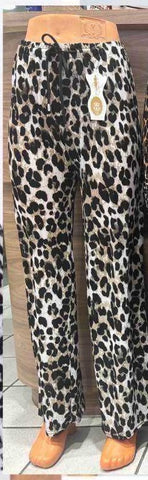 LADIES LEOPARD ANIMAL PRINT PALAZZO TROUSERS WOMEN CLASSIC FLARE WIDE LEG PANTS