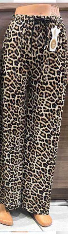 LADIES LEOPARD ANIMAL PRINT PALAZZO TROUSERS WOMEN CLASSIC FLARE WIDE LEG PANTS