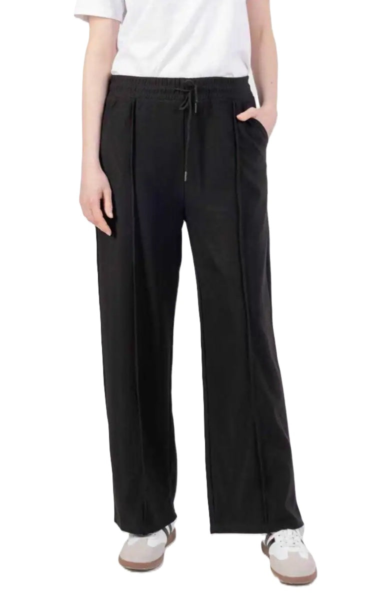 NEW LADIES WOMENS PLAIN and SEAM FRONT WIDE LEG JOGGERS BOTTOMS TROUSER FLARE FIT PANTS