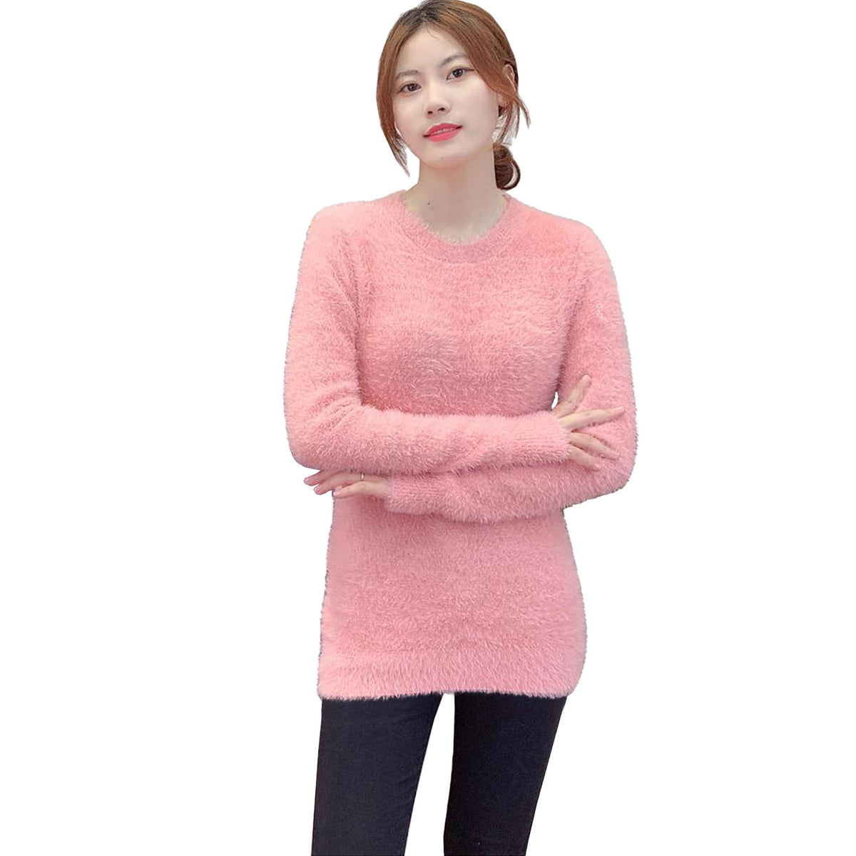(HC-100) Round Neck Fluffy Jumper
