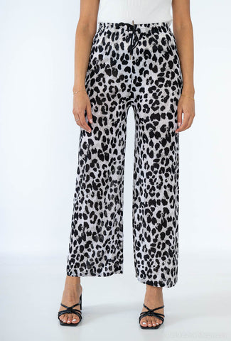LADIES LEOPARD ANIMAL PRINT PALAZZO TROUSERS WOMEN CLASSIC FLARE WIDE LEG PANTS