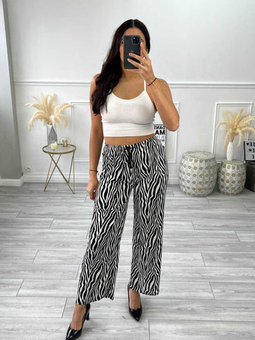 LADIES LEOPARD ANIMAL PRINT PALAZZO TROUSERS WOMEN CLASSIC FLARE WIDE LEG PANTS