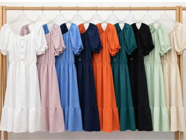 NEW WOMEN BARDOT BUTTON DETAIL MIDI MAXI SUMMER DRESS ELASTIC CAP SLEEVE DRESSES